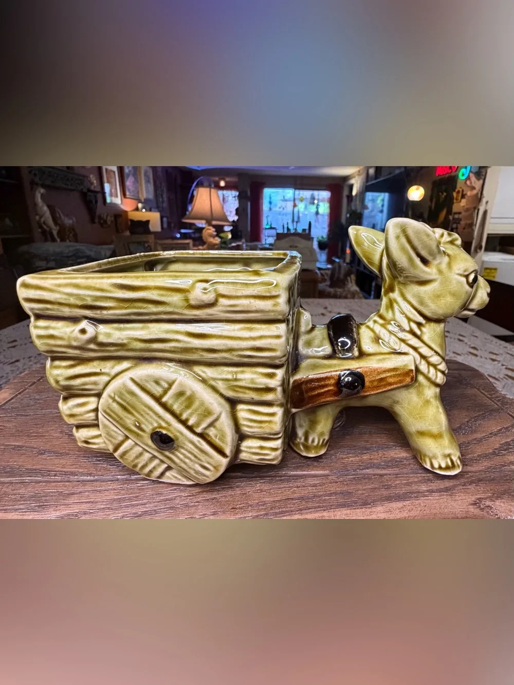 Vintage MCM Japan Ceramic Donkey Cart Planter Burro Wagon Succulent Pot